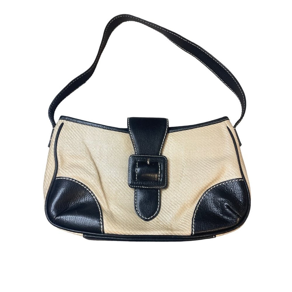 MAXX New York Straw Leather Details Floral Lined Small Handbag